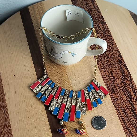 Jewelry Dish Mug U.S.A Patriotic Bundle Of 3 Gold Tone Blue & Red - Picture 3 of 6